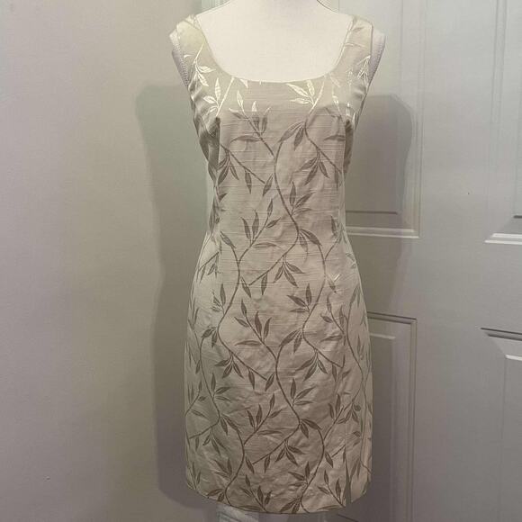 VTG 90's PJ Klein Cream Leaf Patterned 2 Piece Dress and Crop Jacket Size 10 - Picture 2 of 5